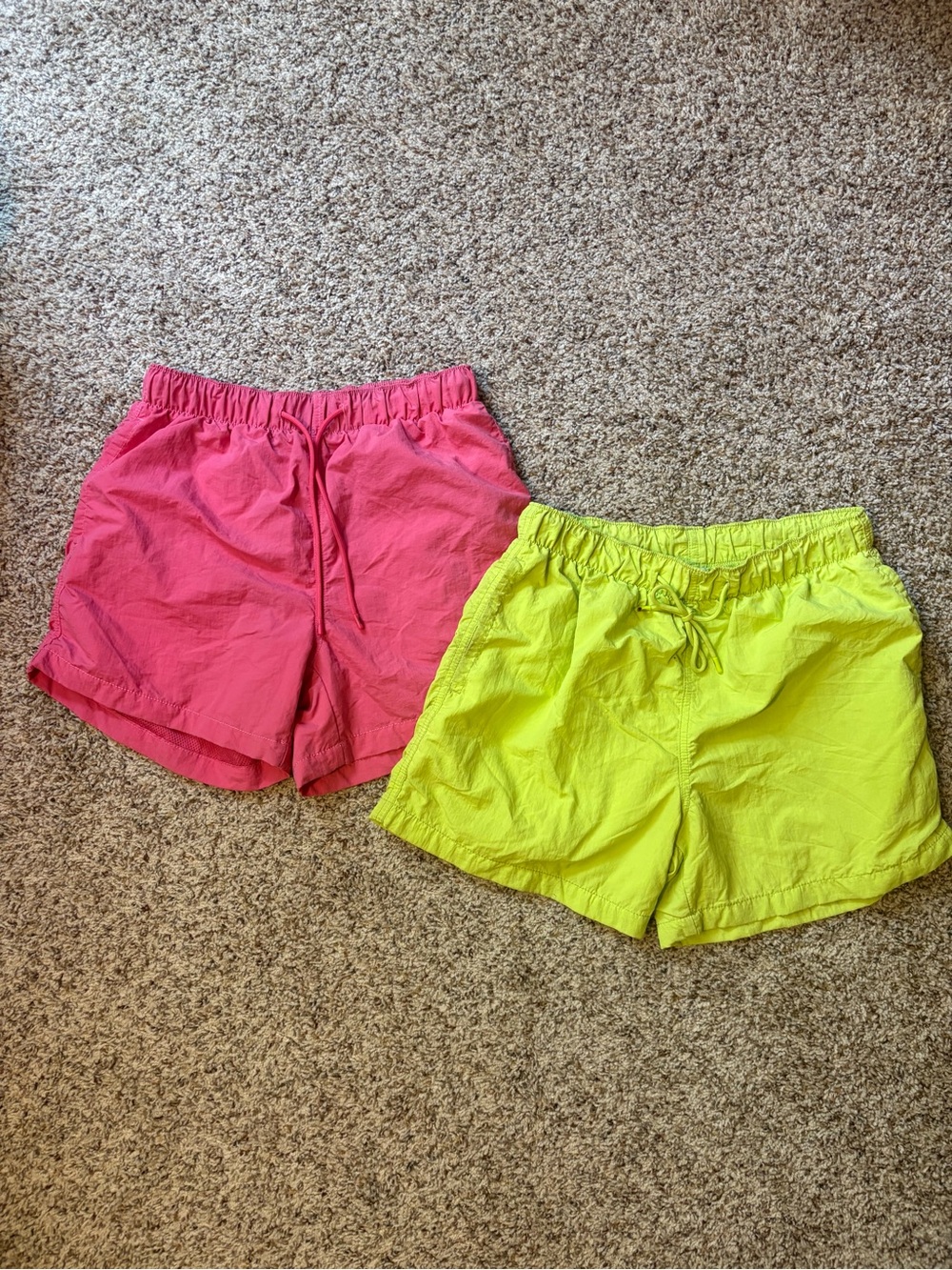 Cozi brand Women’s Elastic Waist Drawstring Shorts - Pink and Neon Yellow bundle